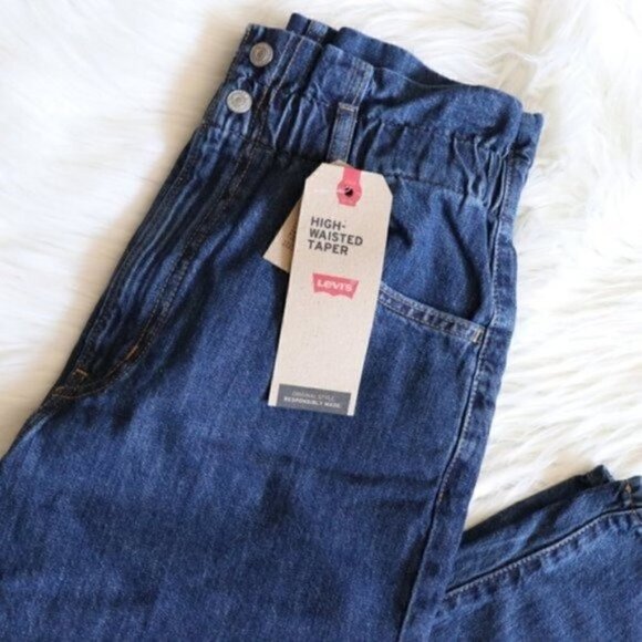 NEW Levi's High Rise Paperbag Straight Leg Dark Blue Jeans - Picture 4 of 8